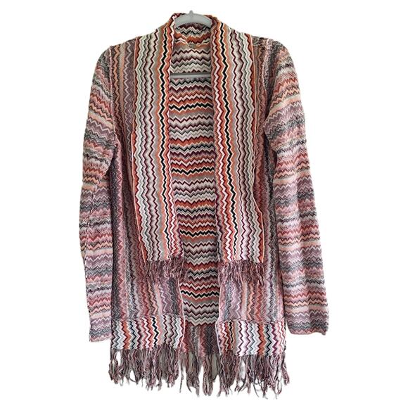 Colorful Warm Zigzag Open Inside Out Bohemian Sweater Fringe Detail M - Picture 1 of 8